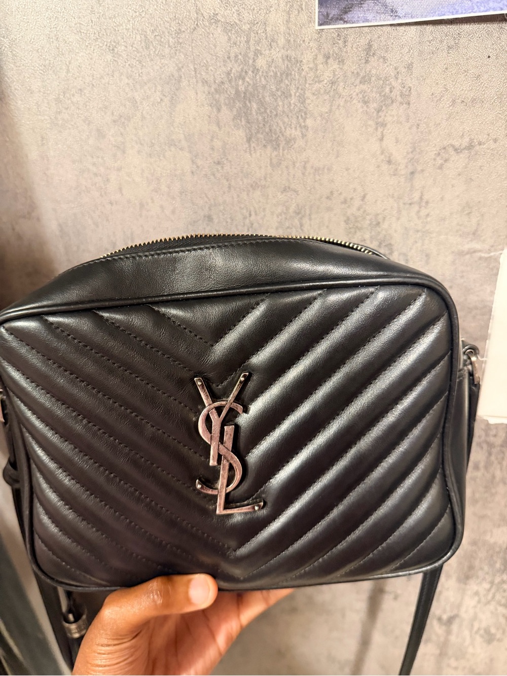 Saint Laurent Black Quilted Chevron Leather Crossbody with YSL Logo
